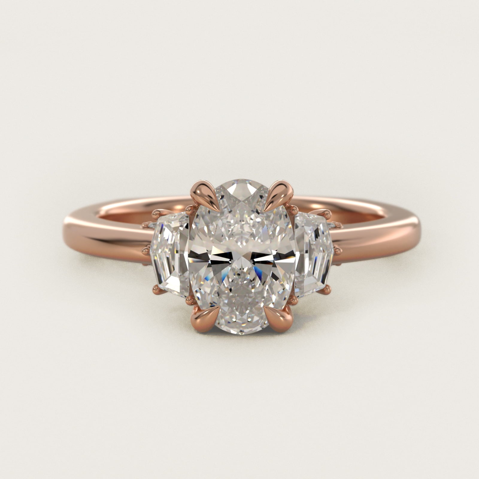Cadillac Three Stone Engagement Ring in 18k Rose Gold (1/3 ct. tw.) By Bella Vaughan - Oval Center