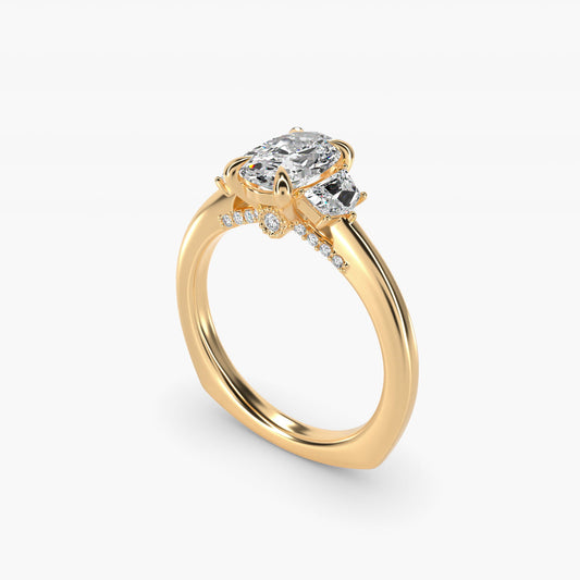 Cadillac Three Stone Engagement Ring in 14K Yellow Gold (1/3 ct. tw.) By Bella Vaughan - Oval Center