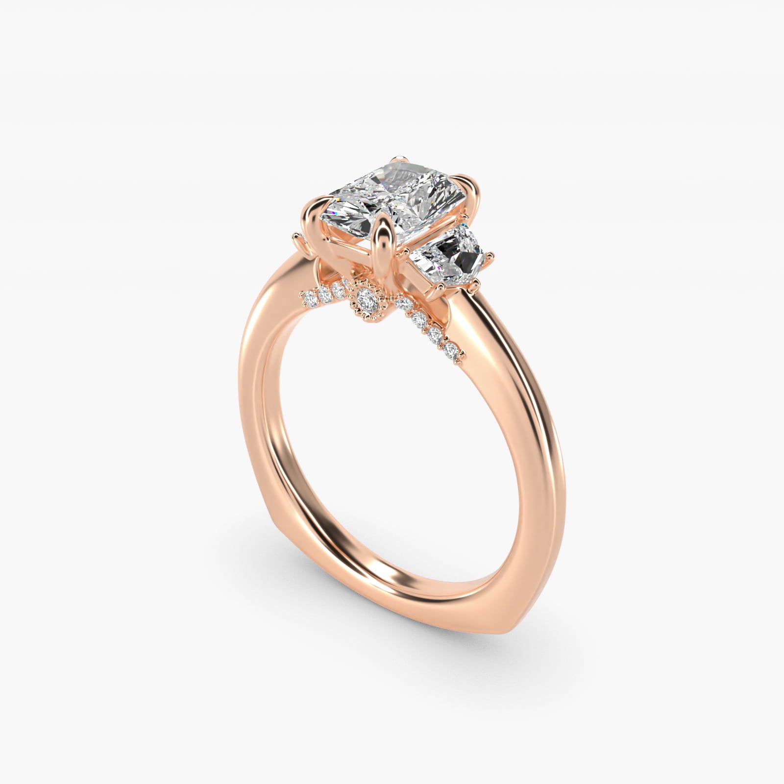 Cadillac Three Stone Engagement Ring in 18k Rose Gold (1/3 ct. tw.) By Bella Vaughan - Radiant Center