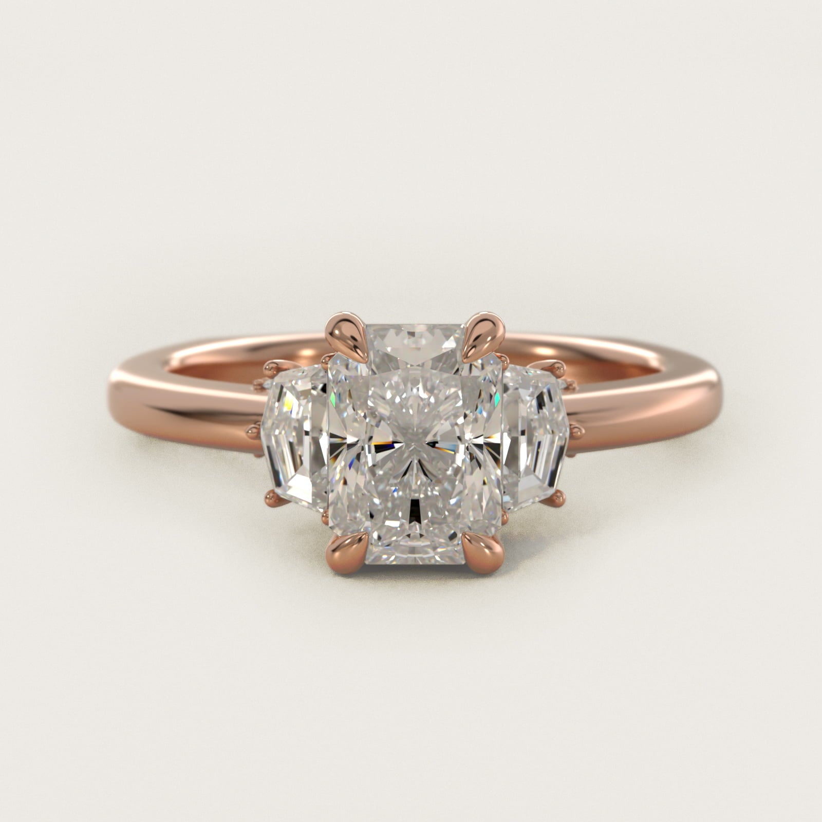 Cadillac Three Stone Engagement Ring in 14k Rose Gold (1/3 ct. tw.) By Bella Vaughan - Radiant Center