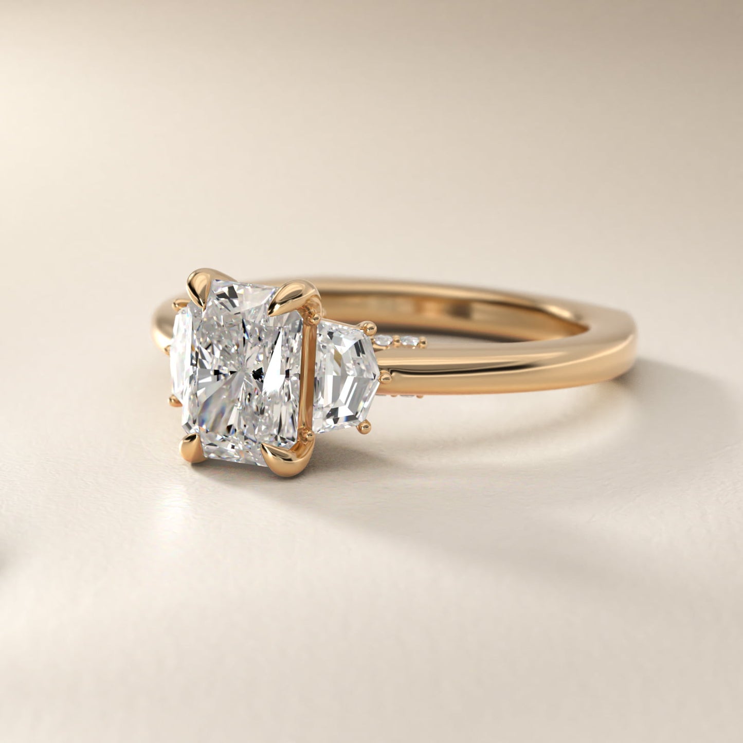 Cadillac Three Stone Engagement Ring in 14K Yellow Gold (1/3 ct. tw.) By Bella Vaughan - Radiant Center