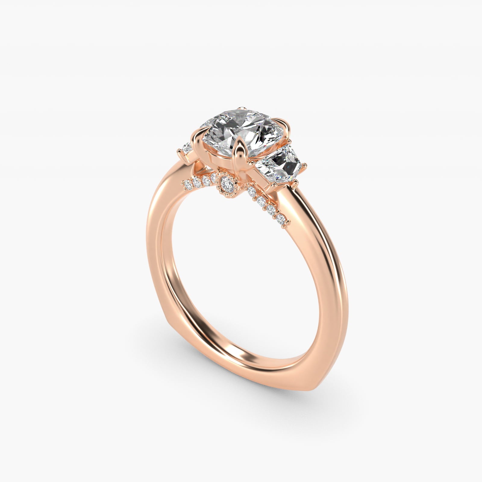 Cadillac Three Stone Engagement Ring in 18k Rose Gold (1/3 ct. tw.) By Bella Vaughan - Round Center