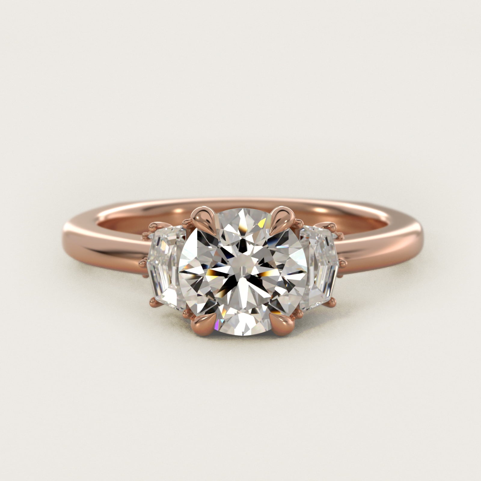 Cadillac Three Stone Engagement Ring in 14k Rose Gold (1/3 ct. tw.) By Bella Vaughan - Round Center