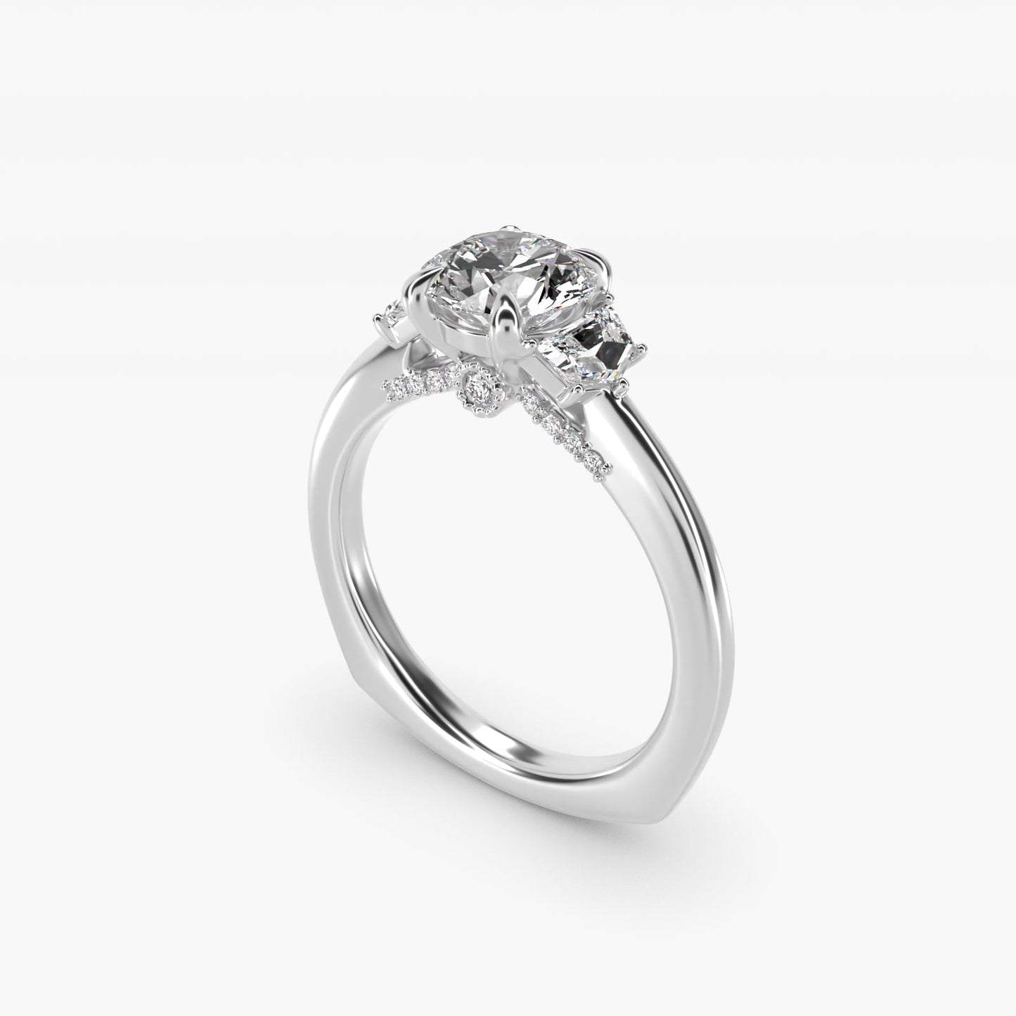Cadillac Three Stone Engagement Ring in 18k White Gold (1/3 ct. tw.) By Bella Vaughan - Round Center