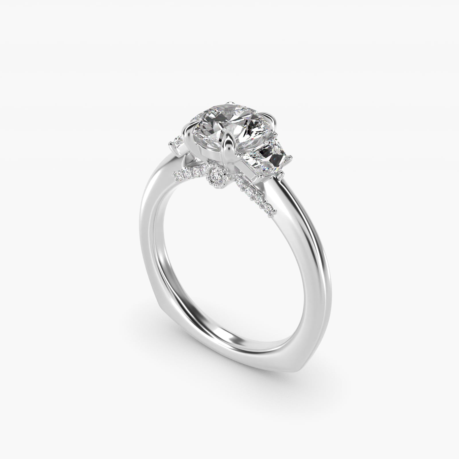 Cadillac Three Stone Engagement Ring in 18k White Gold (1/3 ct. tw.) By Bella Vaughan - Round Center
