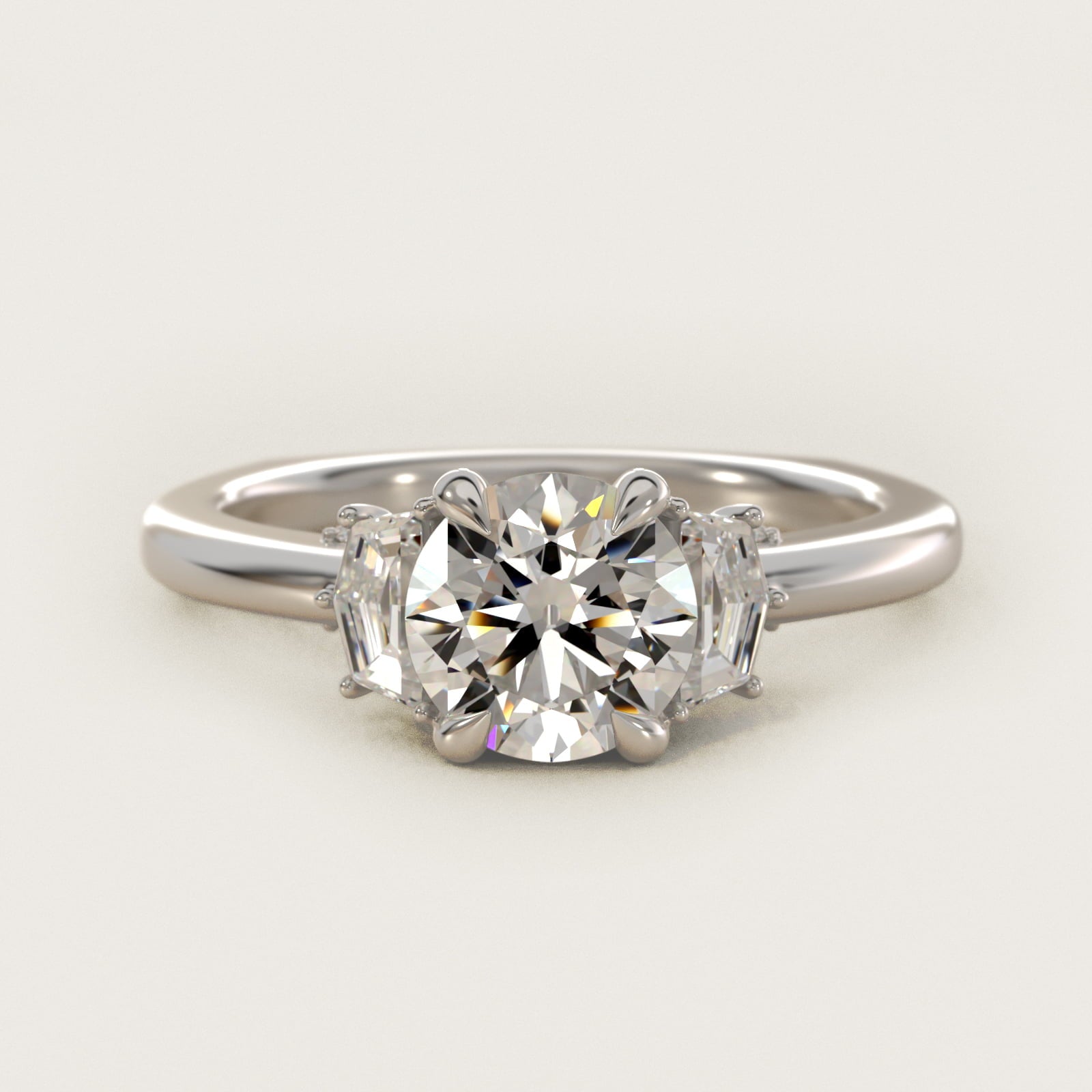 Cadillac Three Stone Engagement Ring in 18k White Gold (1/3 ct. tw.) By Bella Vaughan - Round Center