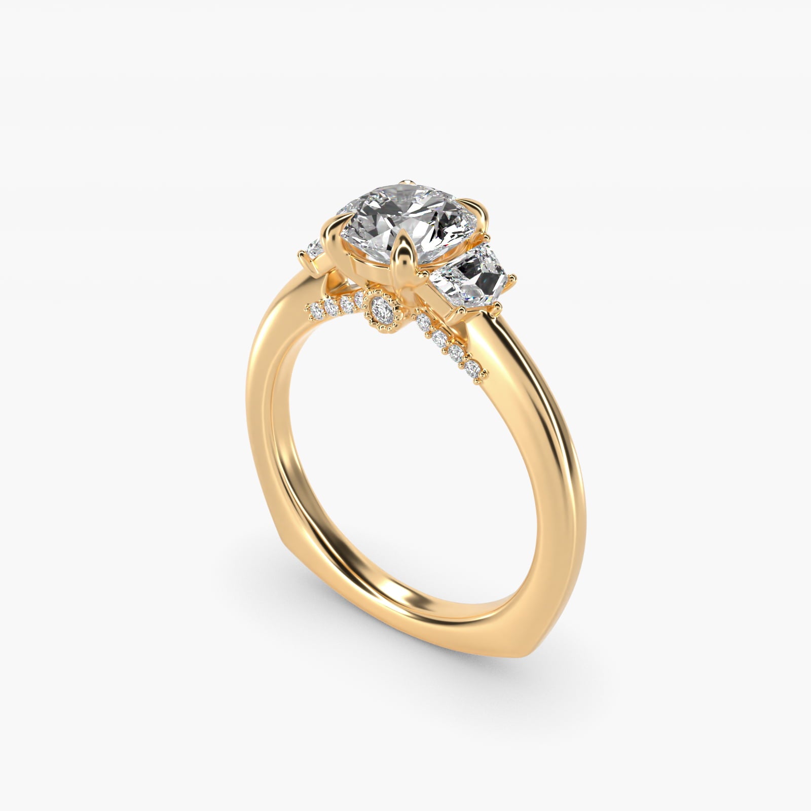 Cadillac Three Stone Engagement Ring in 14K Yellow Gold (1/3 ct. tw.) By Bella Vaughan - Round Center