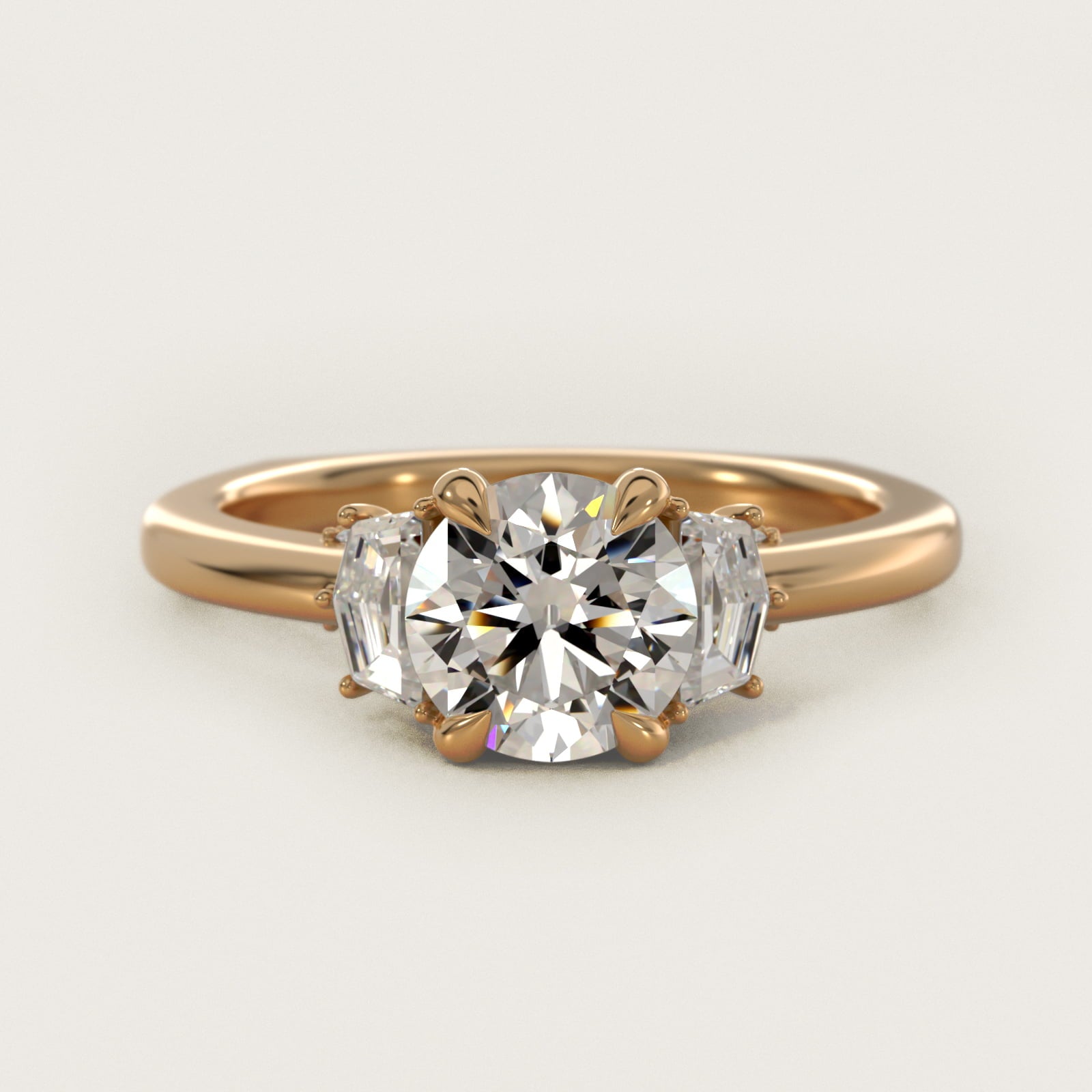 Cadillac Three Stone Engagement Ring in 14K Yellow Gold (1/3 ct. tw.) By Bella Vaughan - Round Center