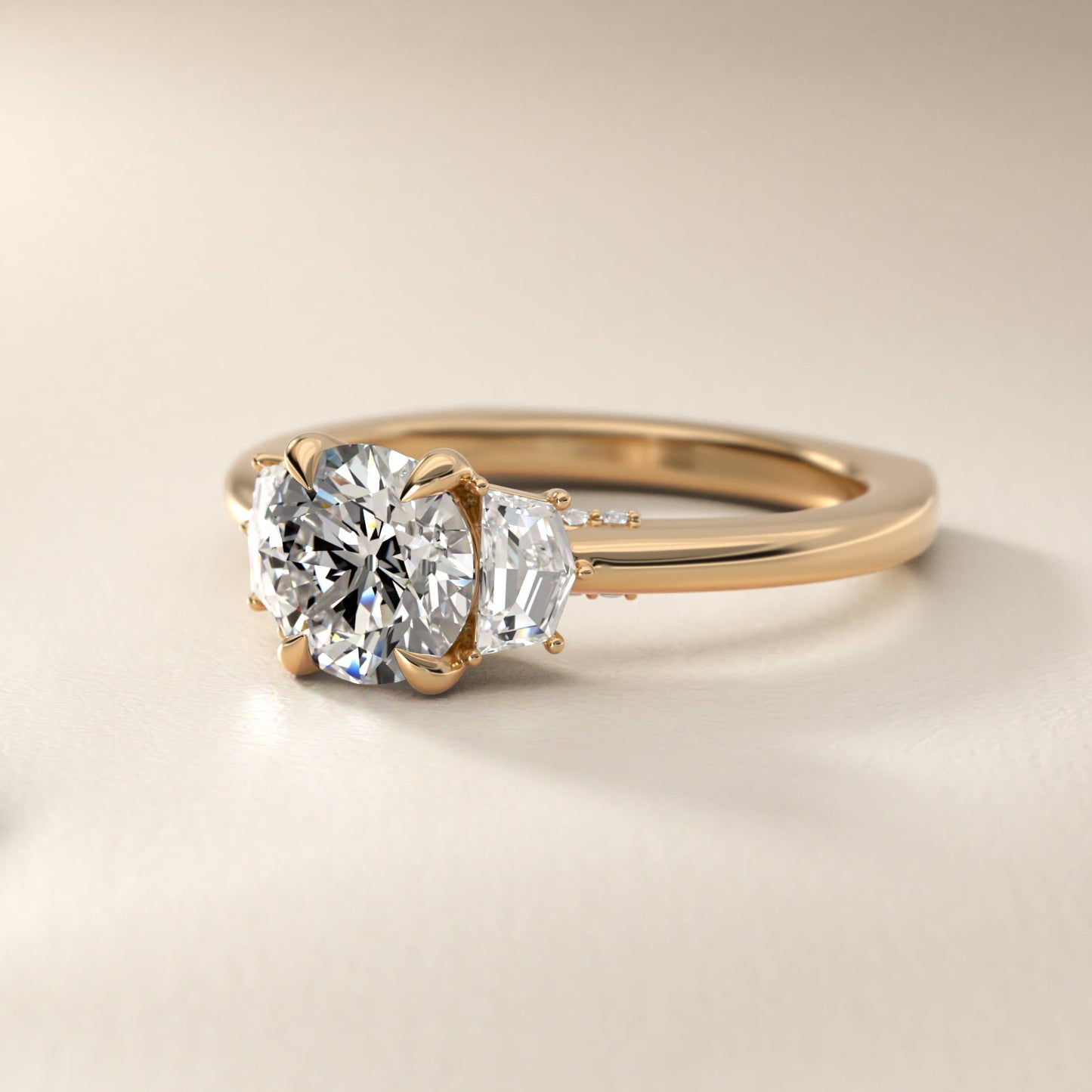 Cadillac Three Stone Engagement Ring in 18k Yellow Gold (1/3 ct. tw.) By Bella Vaughan - Round Center
