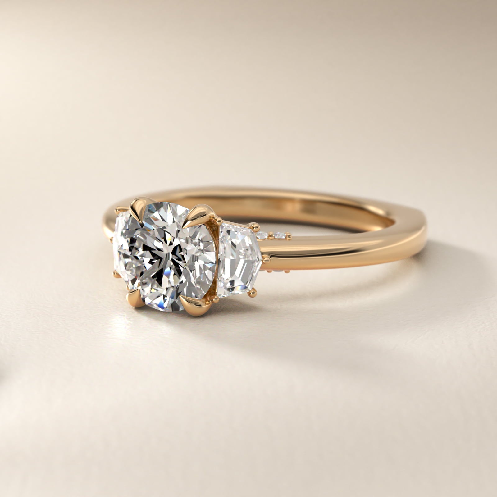 Cadillac Three Stone Engagement Ring in 18k Yellow Gold (1/3 ct. tw.) By Bella Vaughan - Round Center
