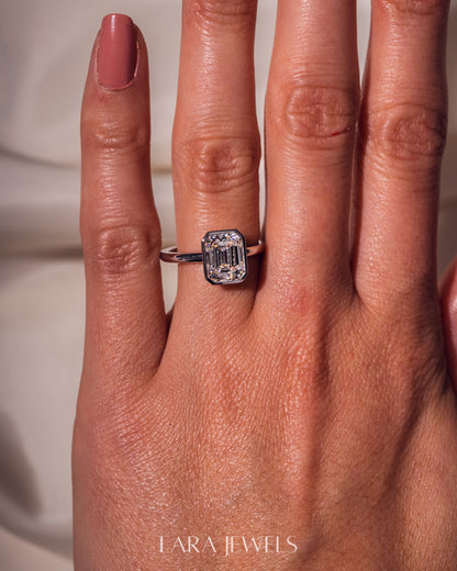 1.0- 2.30  CT Emerald Lab Grown Diamond Bezel Solitaire Engagement Ring