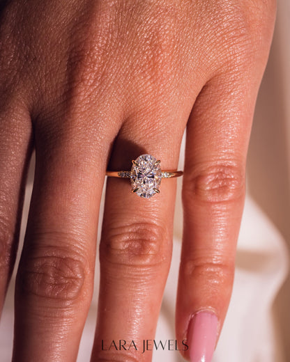 1.0-3.0 CT Oval CVD Diamond Hidden Halo Engagement Ring