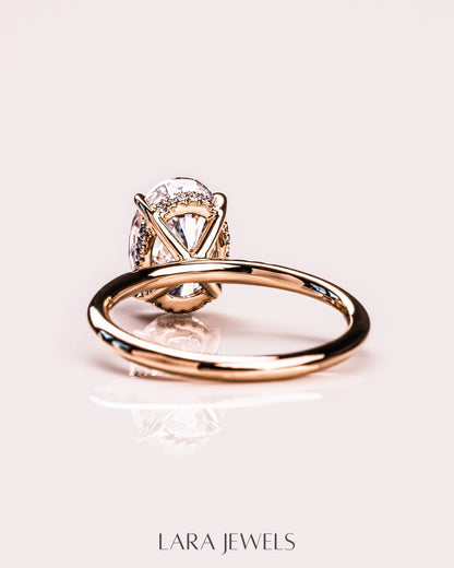 1.0-3.0 CT Oval CVD Diamond Hidden Halo Engagement Ring