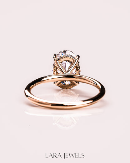 1.0-3.0 CT Oval CVD Diamond Hidden Halo Engagement Ring