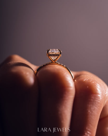 1.0-3.0 CT Oval CVD Diamond Hidden Halo Engagement Ring