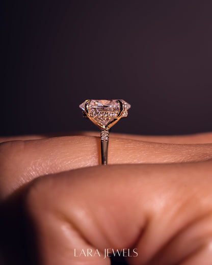 1.0-3.0 CT Oval CVD Diamond Hidden Halo Engagement Ring