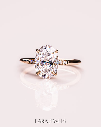 1.0-3.0 CT Oval CVD Diamond Hidden Halo Engagement Ring