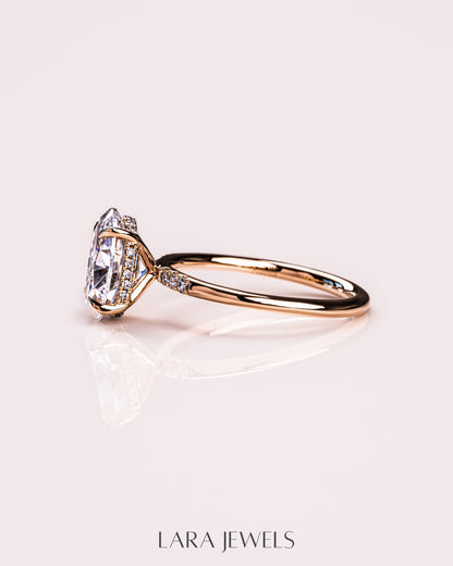 1.0-3.0 CT Oval CVD Diamond Hidden Halo Engagement Ring