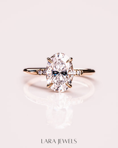 1.0-3.0 CT Oval CVD Diamond Hidden Halo Engagement Ring