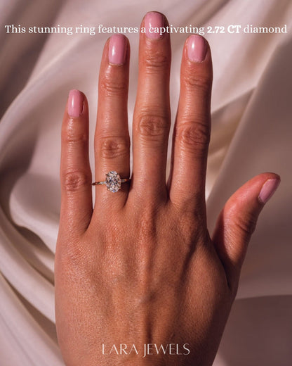 1.0-3.0 CT Oval CVD Diamond Hidden Halo Engagement Ring