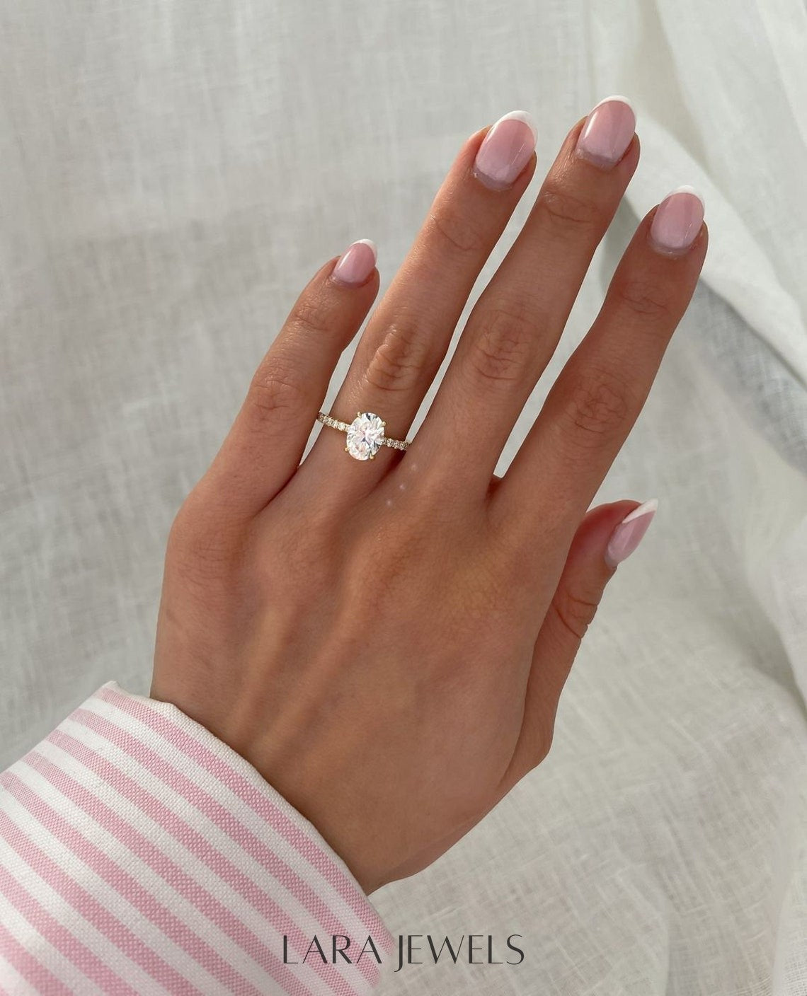 1.0-3.0 CT Oval Lab Grown Diamond Hidden Halo Pave Setting Engagement Ring