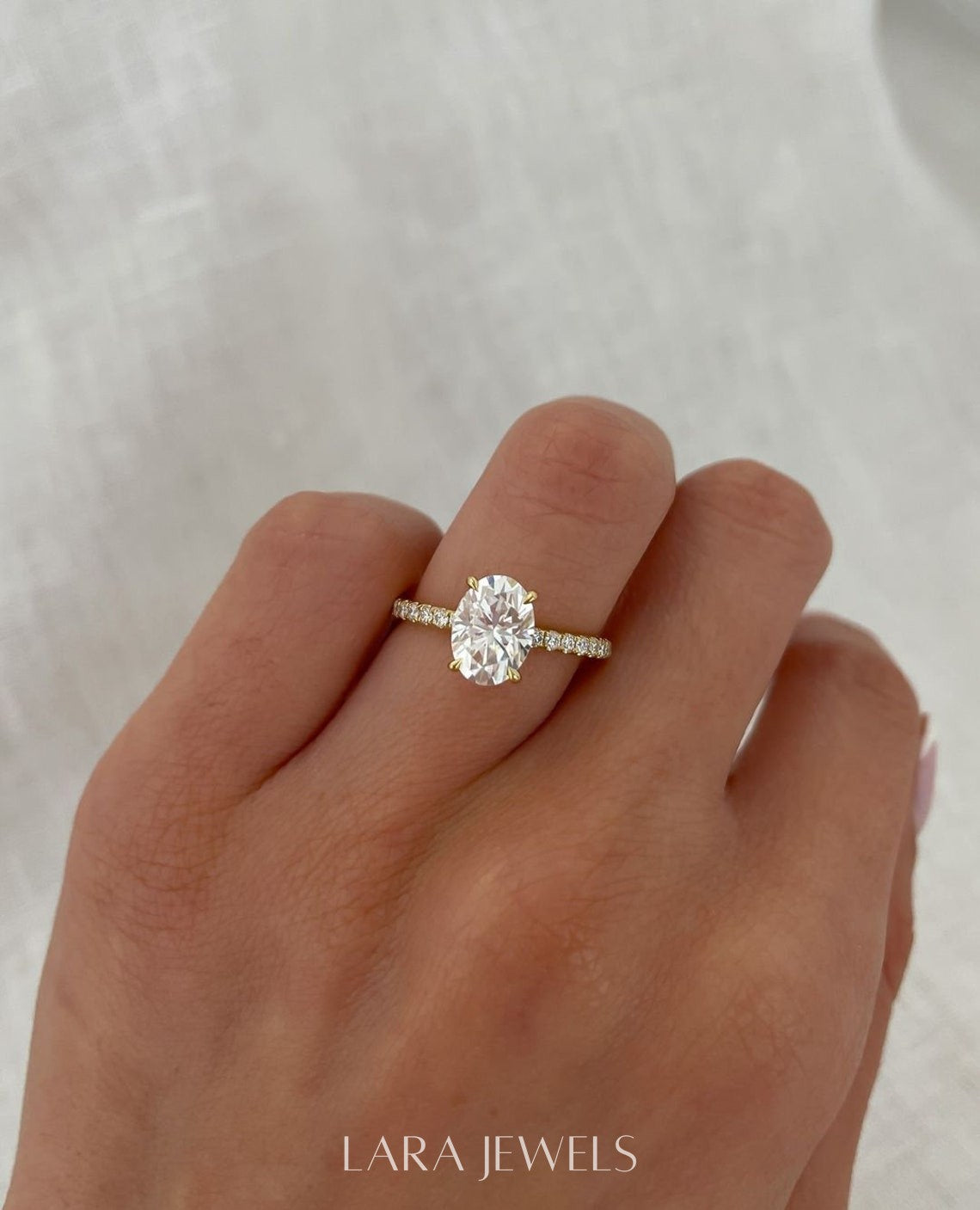 1.0-3.0 CT Oval Lab Grown Diamond Hidden Halo Pave Setting Engagement Ring