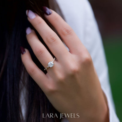 1.0 - 3.0 CT Cushion Cut Lab Grown Diamond Dainty Engagement Ring
