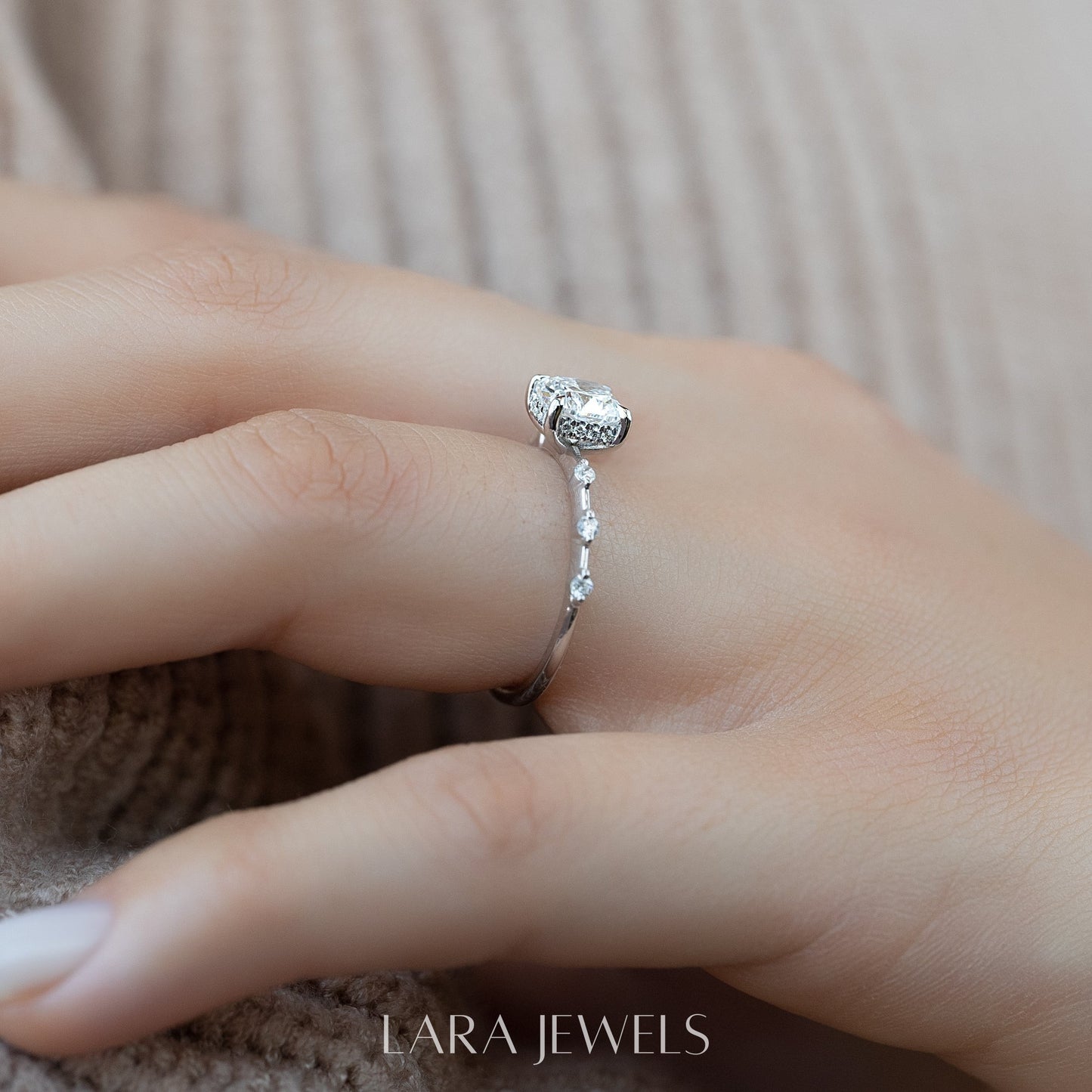 1.0 - 3.0 CT Cushion Cut Lab Grown Diamond Dainty Engagement Ring