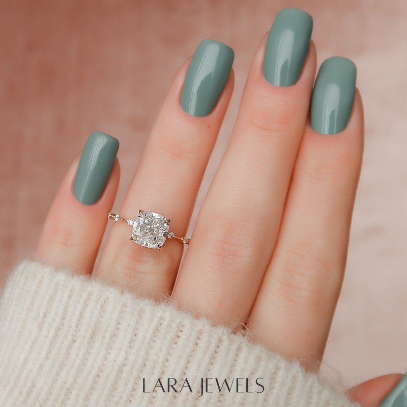 1.0 - 3.0 CT Cushion Cut Lab Grown Diamond Dainty Engagement Ring