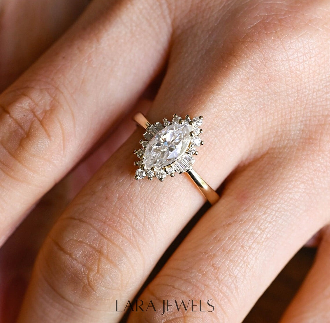 1.0 - 3.0 CT Marquise Lab Grown Diamond Halo Solitaire Engagement Ring