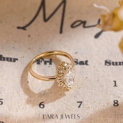 1.0 - 3.0 CT Marquise Lab Grown Diamond Halo Solitaire Engagement Ring
