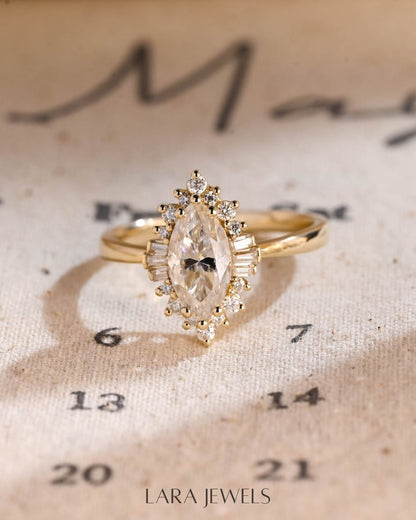 1.0 - 3.0 CT Marquise Lab Grown Diamond Halo Solitaire Engagement Ring