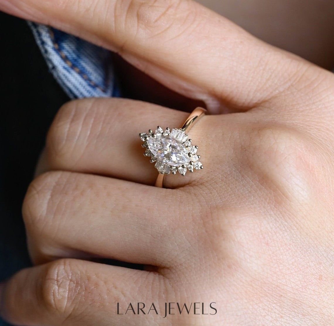 1.0 - 3.0 CT Marquise Lab Grown Diamond Halo Solitaire Engagement Ring