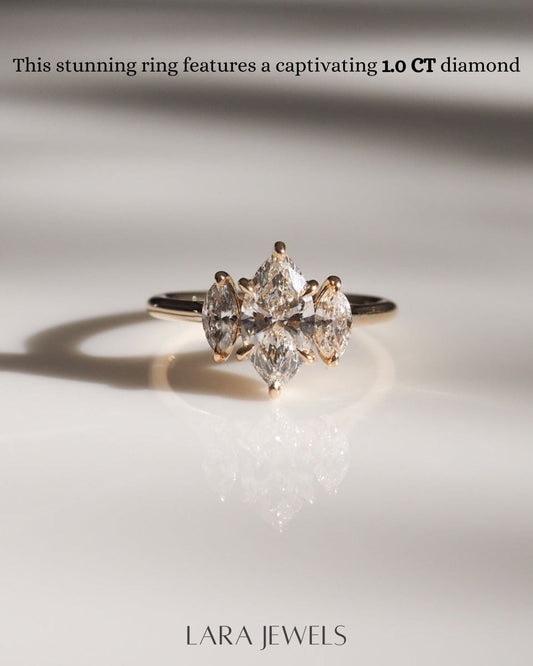 1.0-3.0 CT Marquise Lab Grown Diamond Three Stone Style Engagement Ring