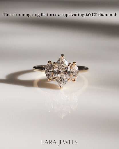 1.0-3.0 CT Marquise Lab Grown Diamond Three Stone Style Engagement Ring
