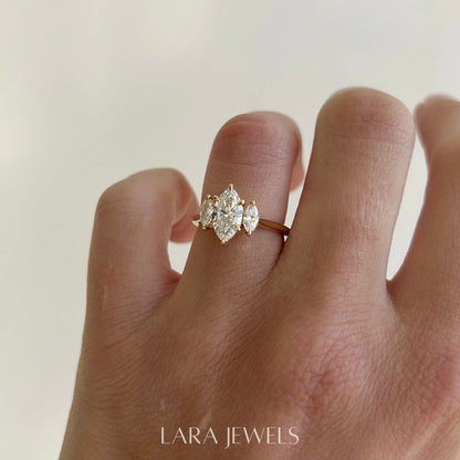 1.0-3.0 CT Marquise Lab Grown Diamond Three Stone Style Engagement Ring