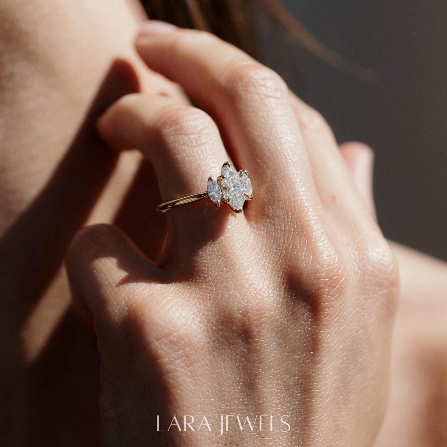 1.0-3.0 CT Marquise Lab Grown Diamond Three Stone Style Engagement Ring