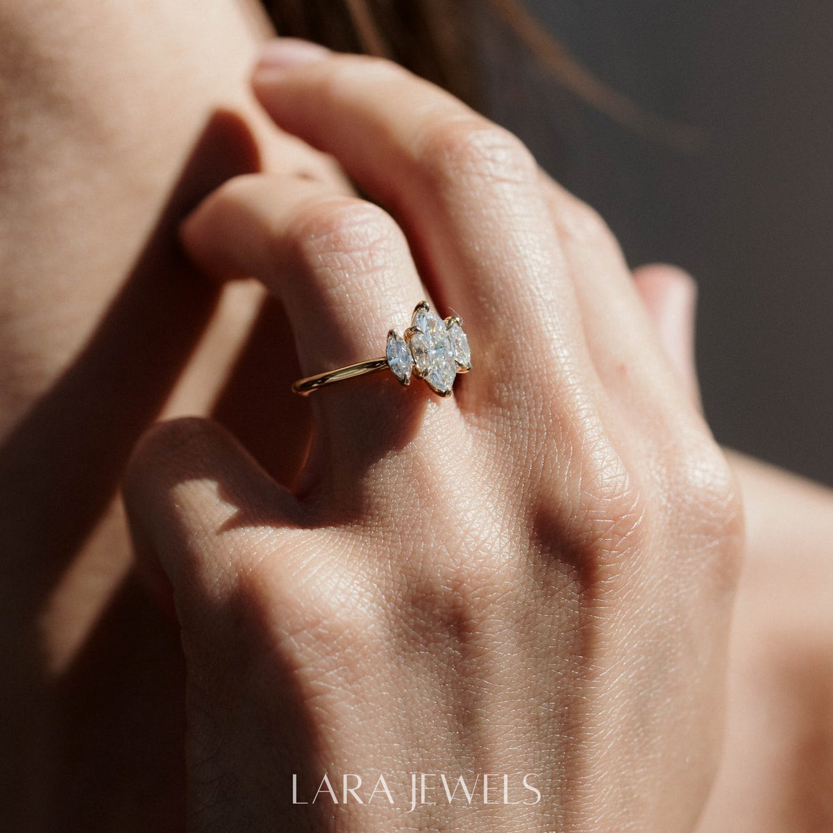 1.0-3.0 CT Marquise Lab Grown Diamond Three Stone Style Engagement Ring