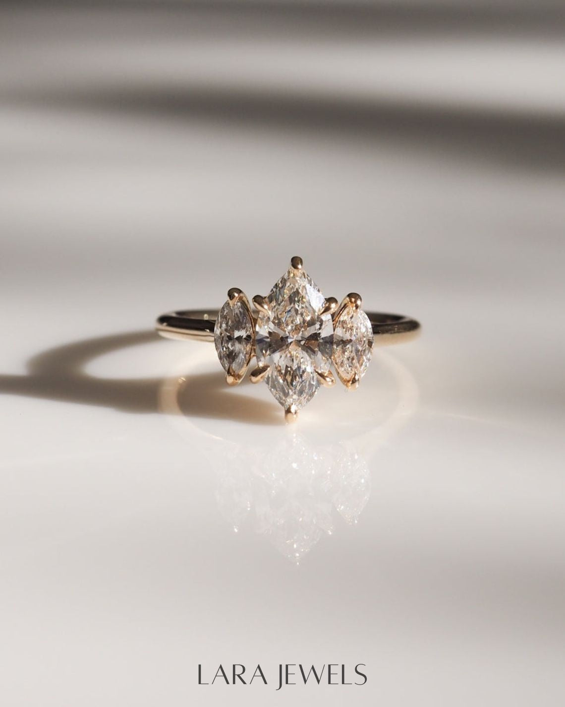 1.0-3.0 CT Marquise Lab Grown Diamond Three Stone Style Engagement Ring
