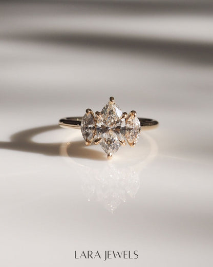 1.0-3.0 CT Marquise Lab Grown Diamond Three Stone Style Engagement Ring