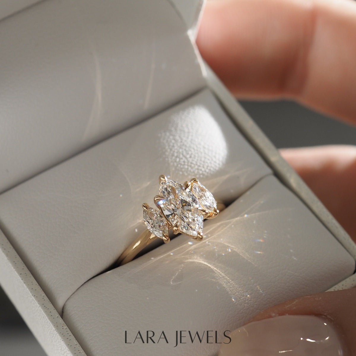 1.0-3.0 CT Marquise Lab Grown Diamond Three Stone Style Engagement Ring