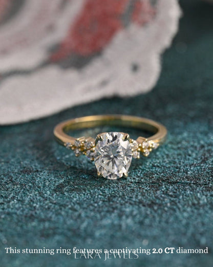 1.0-3.0 CT Oval Cut Lab Grown Diamond Cluster Engagement Ring