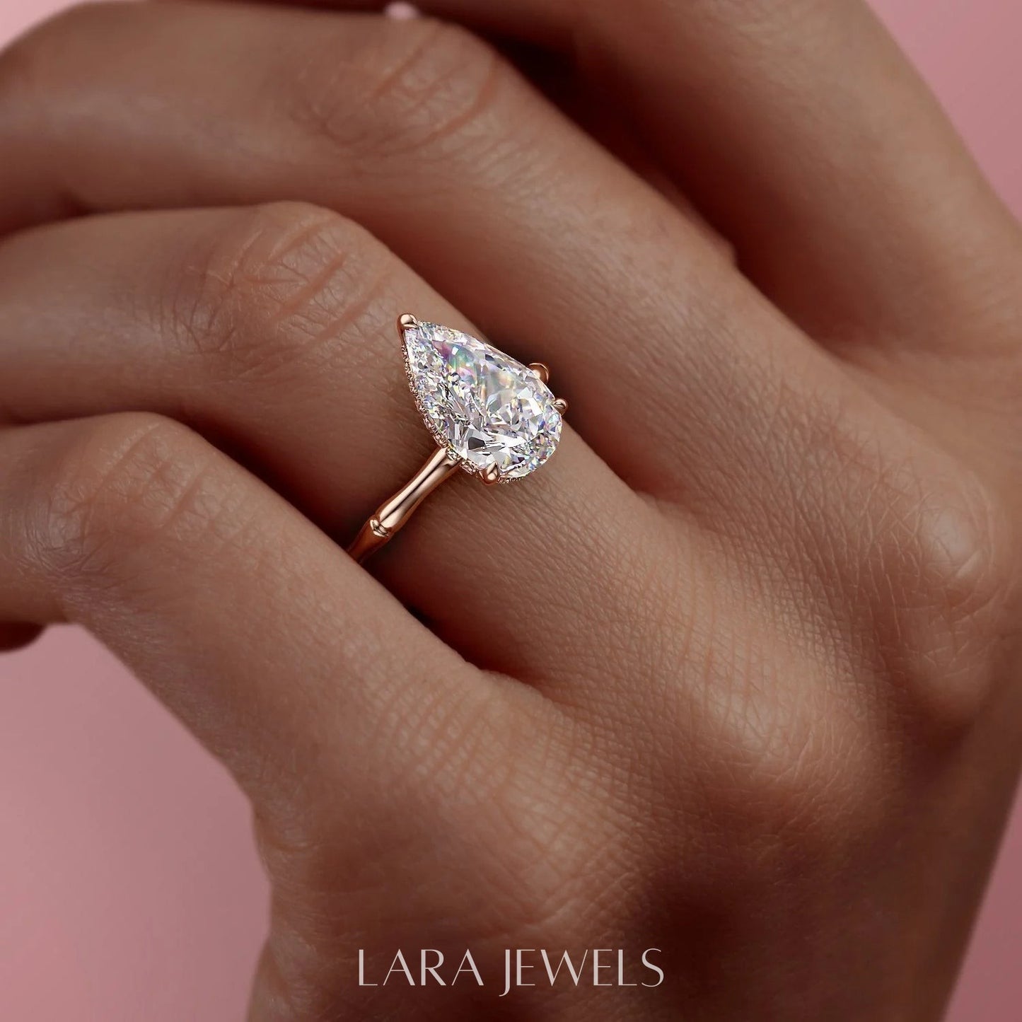 1.0 - 3.0  CT Pear Cut  Lab Grown Diamond Hidden Halo Engagement Ring
