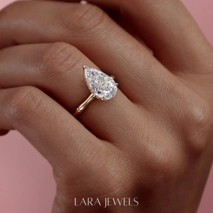 1.0 - 3.0  CT Pear Cut  Lab Grown Diamond Hidden Halo Engagement Ring