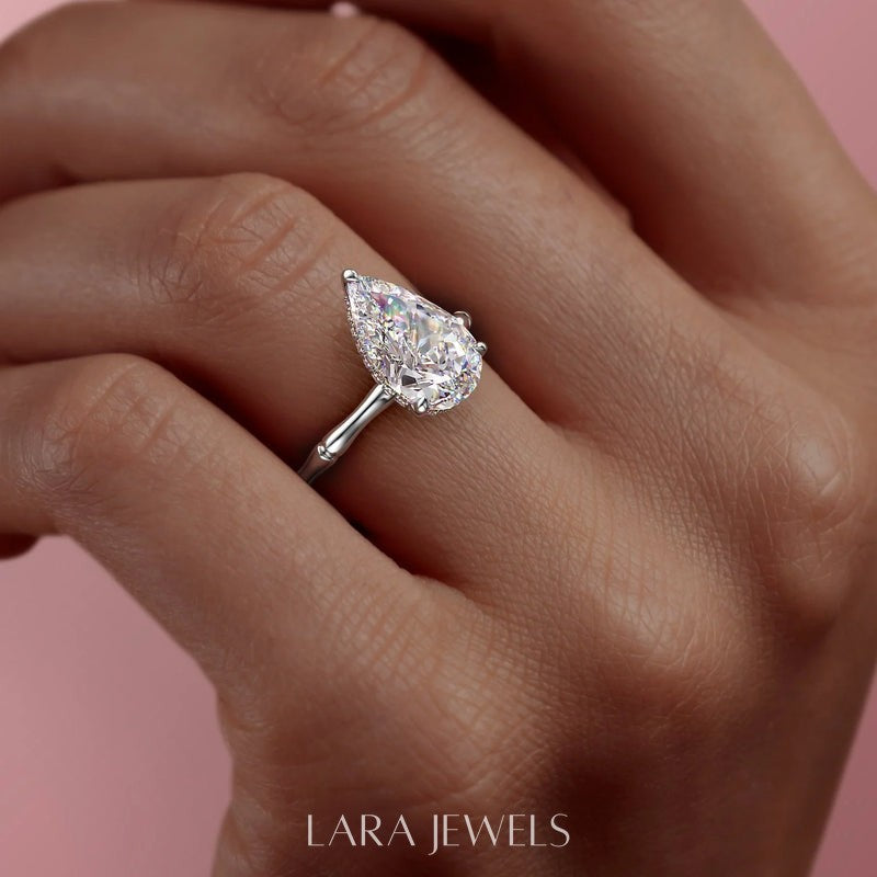 1.0 - 3.0  CT Pear Cut  Lab Grown Diamond Hidden Halo Engagement Ring