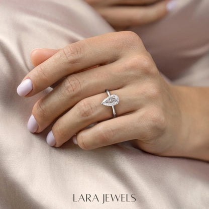 1.0 - 3.0  CT Pear Cut  Lab Grown Diamond Hidden Halo Engagement Ring