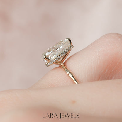 1.0 - 3.0  CT Pear Cut  Lab Grown Diamond Hidden Halo Engagement Ring