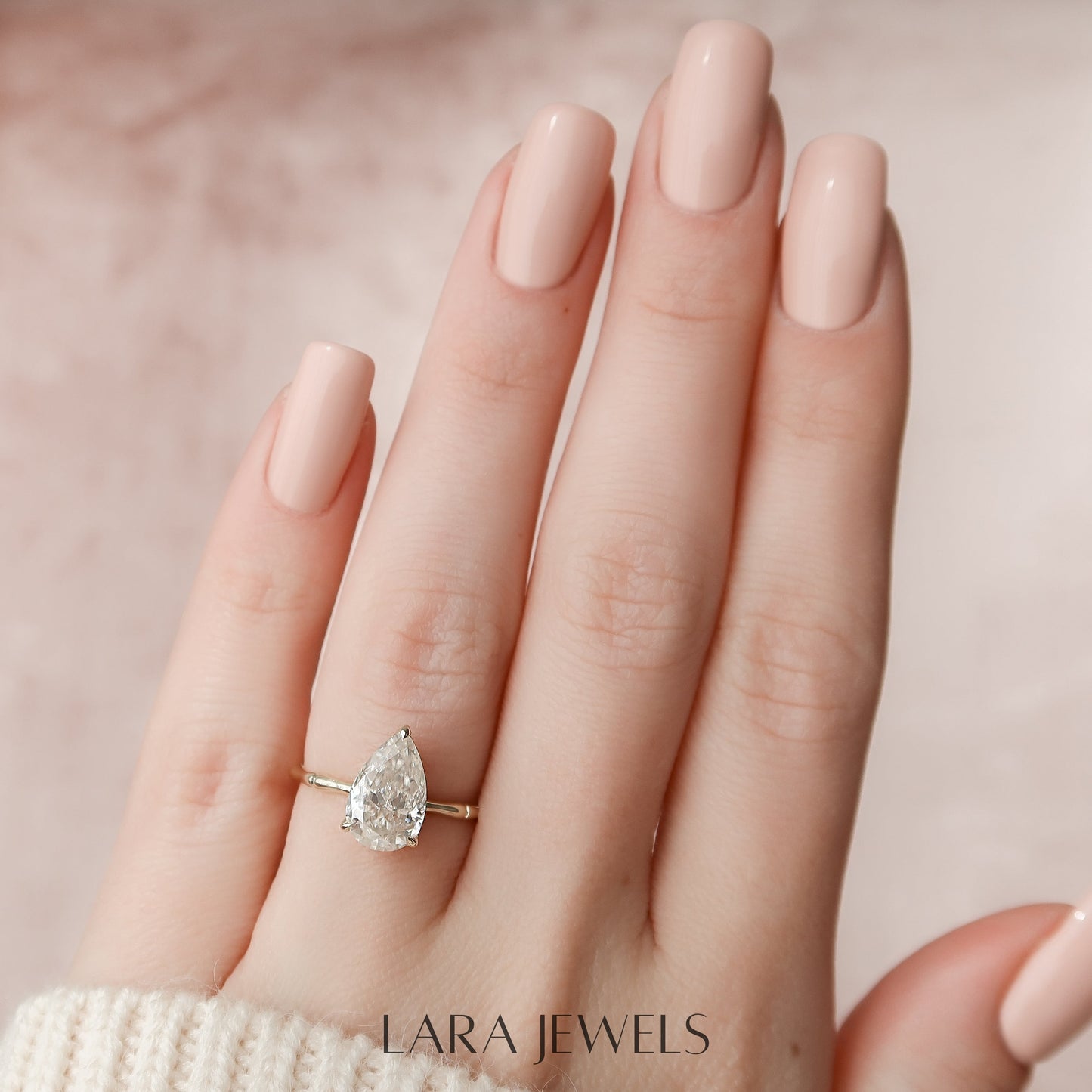 1.0 - 3.0  CT Pear Cut  Lab Grown Diamond Hidden Halo Engagement Ring