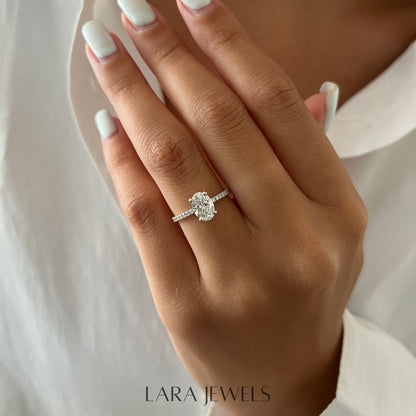 1.0- 3.0CT Oval Lab Grown Diamond Hidden Halo & Pave Engagement Ring