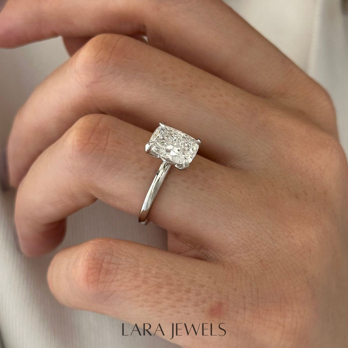 1.0-4.0 CT Elongated Cushion Lab Grown Diamond Solitaire Engagement Ring